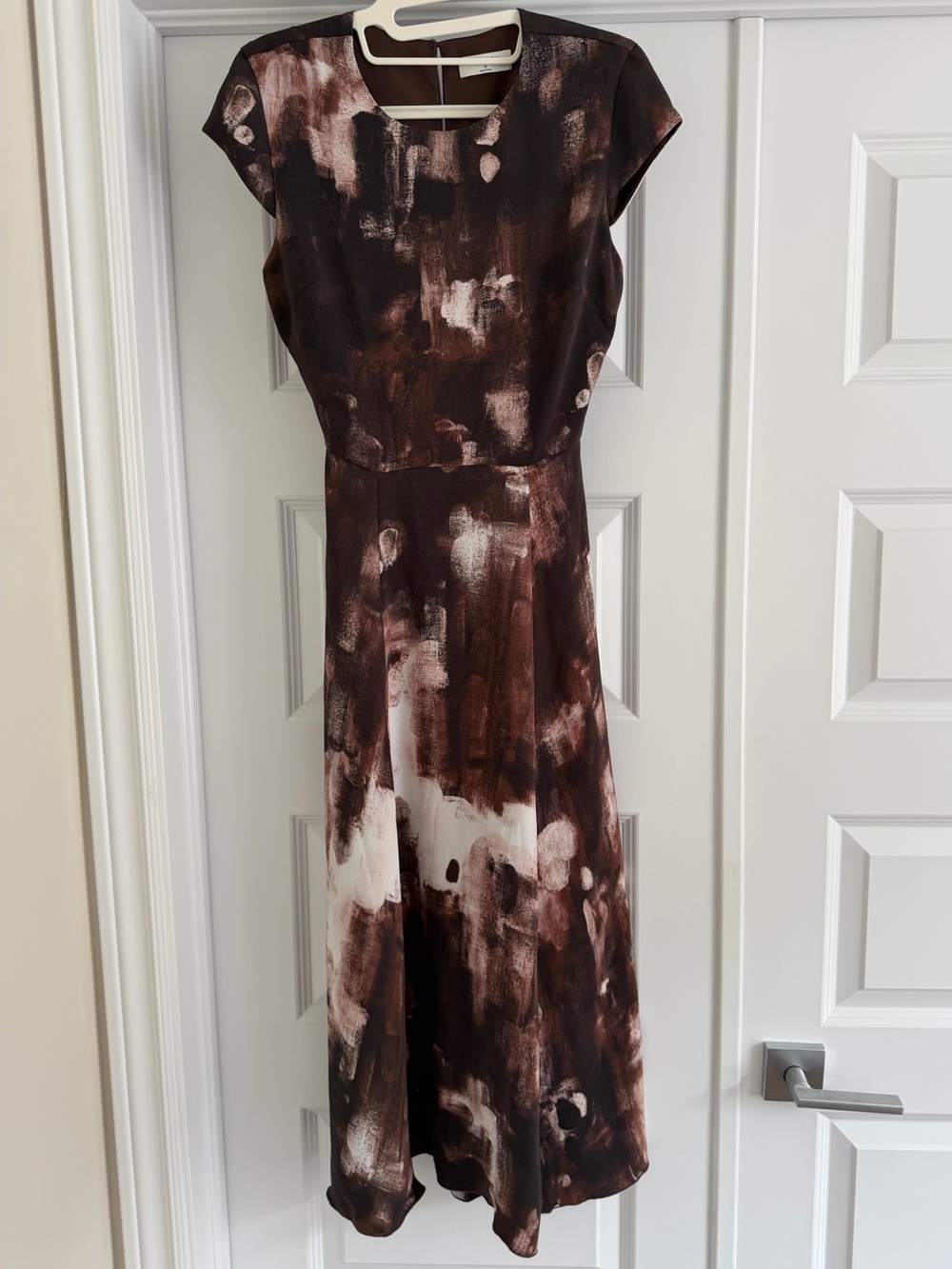 ARITZIA BABATON Hamptons Brown Abstract Print Open Back Dress 0 Never Worn